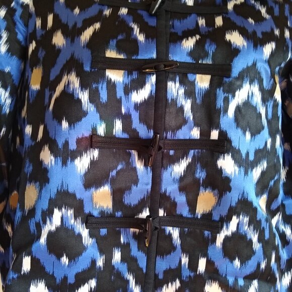 DONCASTER Toggle Button Up Blazer Jacket Top Blue Printed Silk Blend - Picture 4 of 5